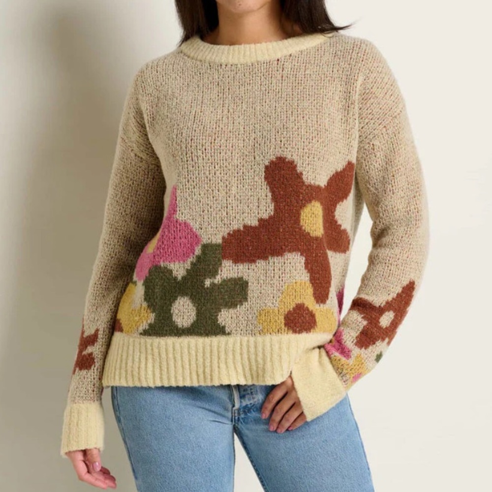 Toad&Co Floral Crew Neck Sweater - Cream and Pink